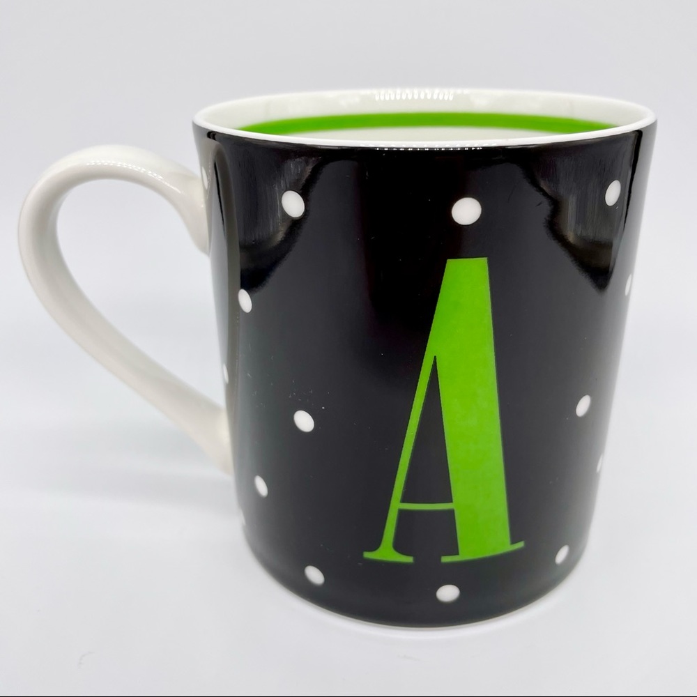 Kate Spade Lenox To The Letter "A" Black White Green Coffee Mug Tea Cup Mint